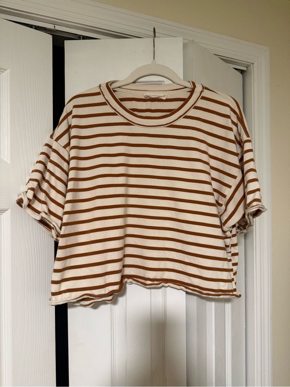 By Together Striped Boxy Crop Top - Cream & Sienna Brown/Burnt Orange/Copper - M